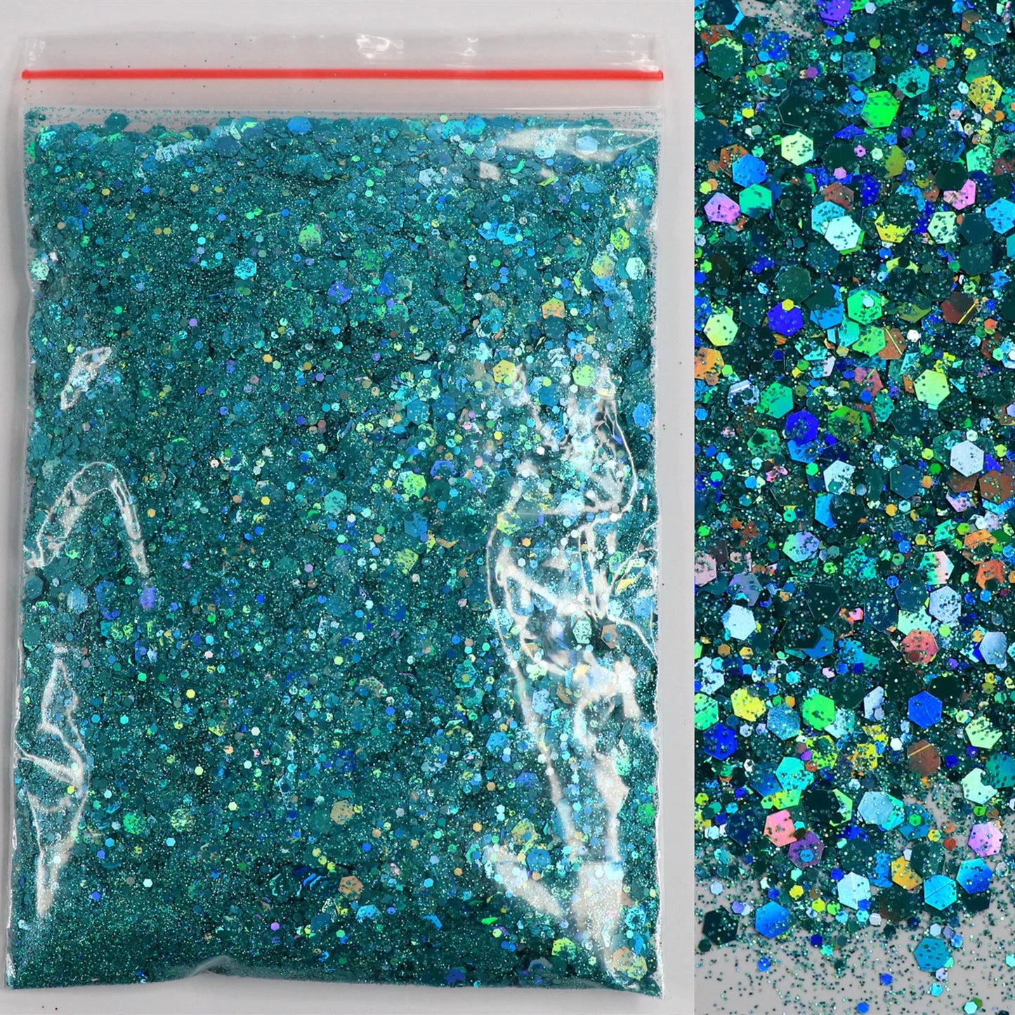 50g Mirror Iridescent Mixed Hexagon Nail Glitter Sequins Mermaid Holographic Spangles Chunky Flakes Face Make Up Nail Art Powder