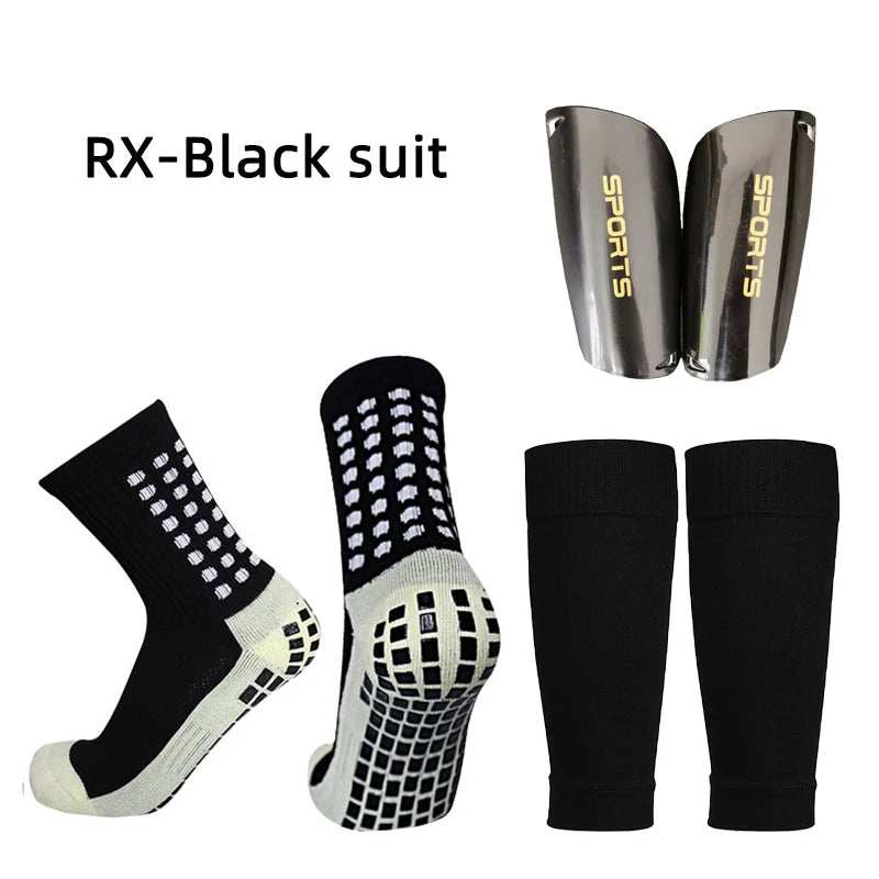A Set Elasticity Soccer Shin Guard Sleeves Leg Cover Adults Kids Anti-Slip Football Socks Sports Leg Guards Protective Gear