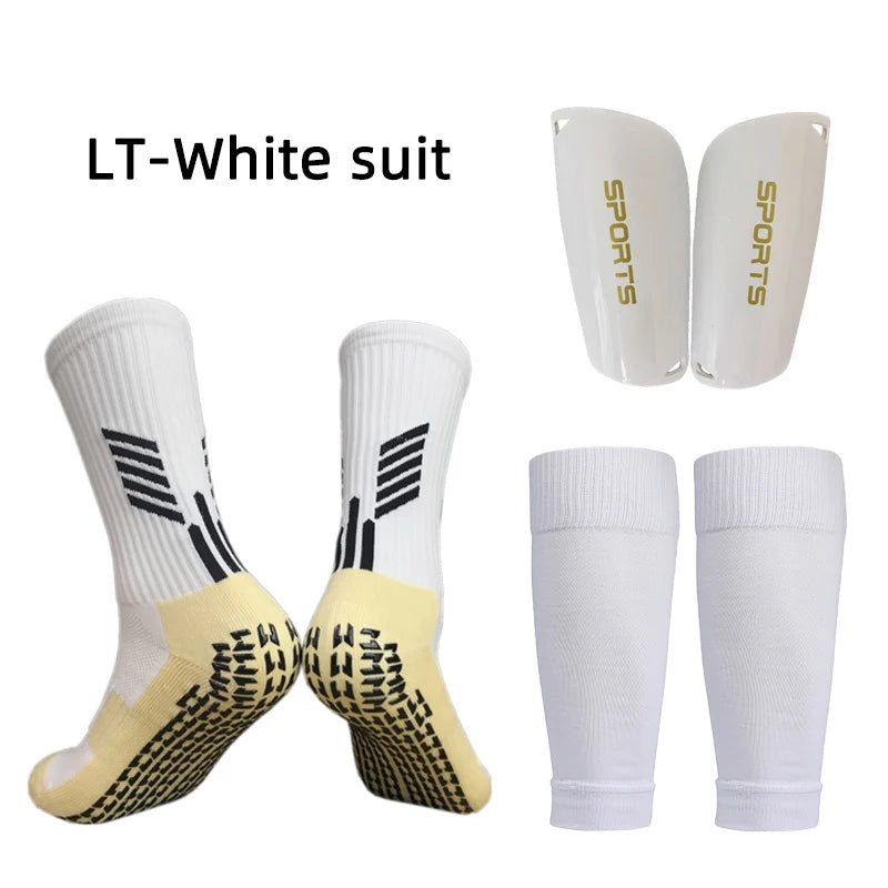 A Set Elasticity Soccer Shin Guard Sleeves Leg Cover Adults Kids Anti-Slip Football Socks Sports Leg Guards Protective Gear