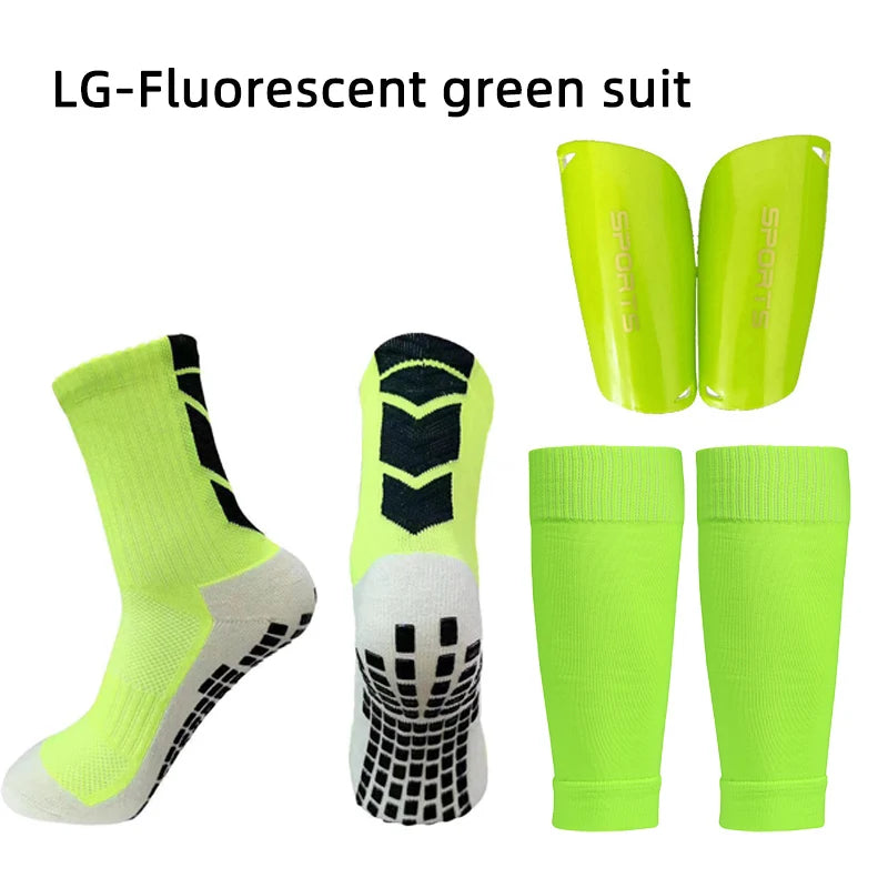 A Set Elasticity Soccer Shin Guard Sleeves Leg Cover Adults Kids Anti-Slip Football Socks Sports Leg Guards Protective Gear