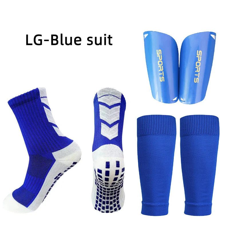 A Set Elasticity Soccer Shin Guard Sleeves Leg Cover Adults Kids Anti-Slip Football Socks Sports Leg Guards Protective Gear
