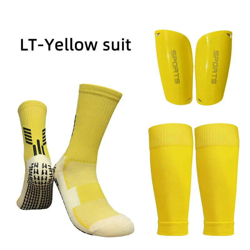 A Set Elasticity Soccer Shin Guard Sleeves Leg Cover Adults Kids Anti-Slip Football Socks Sports Leg Guards Protective Gear