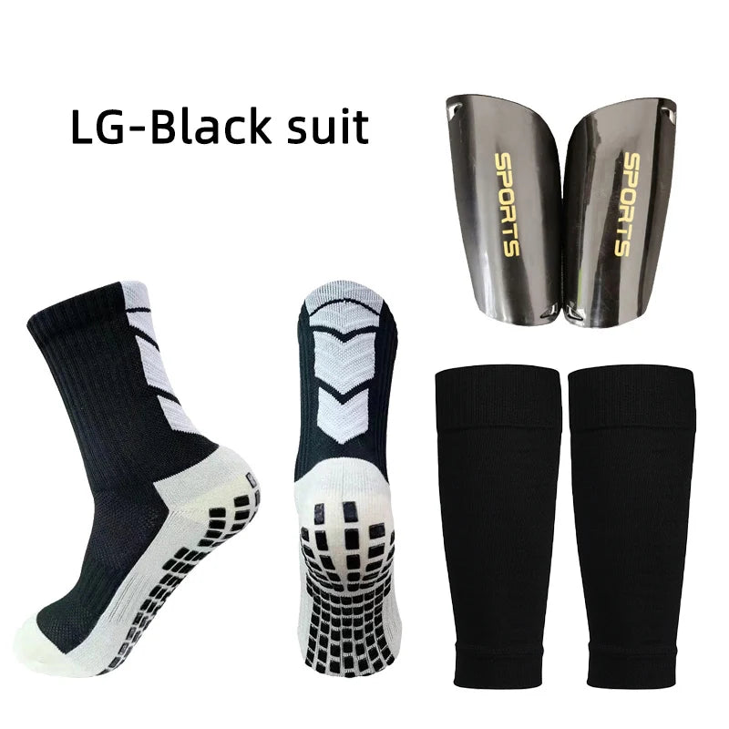 A Set Elasticity Soccer Shin Guard Sleeves Leg Cover Adults Kids Anti-Slip Football Socks Sports Leg Guards Protective Gear