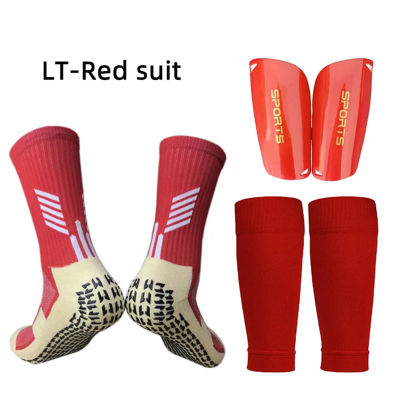 A Set Elasticity Soccer Shin Guard Sleeves Leg Cover Adults Kids Anti-Slip Football Socks Sports Leg Guards Protective Gear