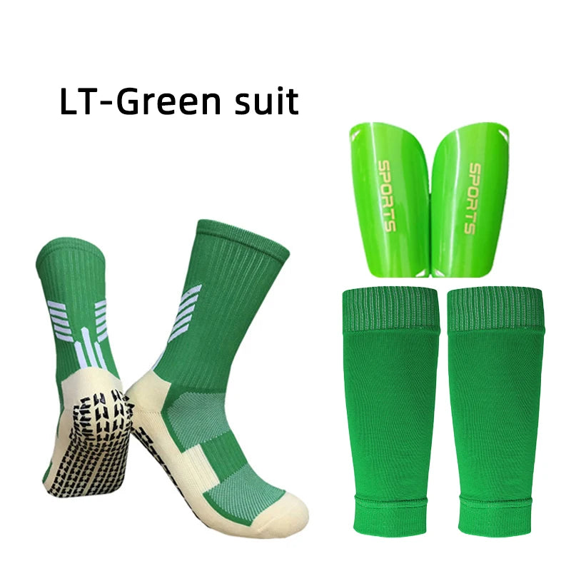 A Set Elasticity Soccer Shin Guard Sleeves Leg Cover Adults Kids Anti-Slip Football Socks Sports Leg Guards Protective Gear
