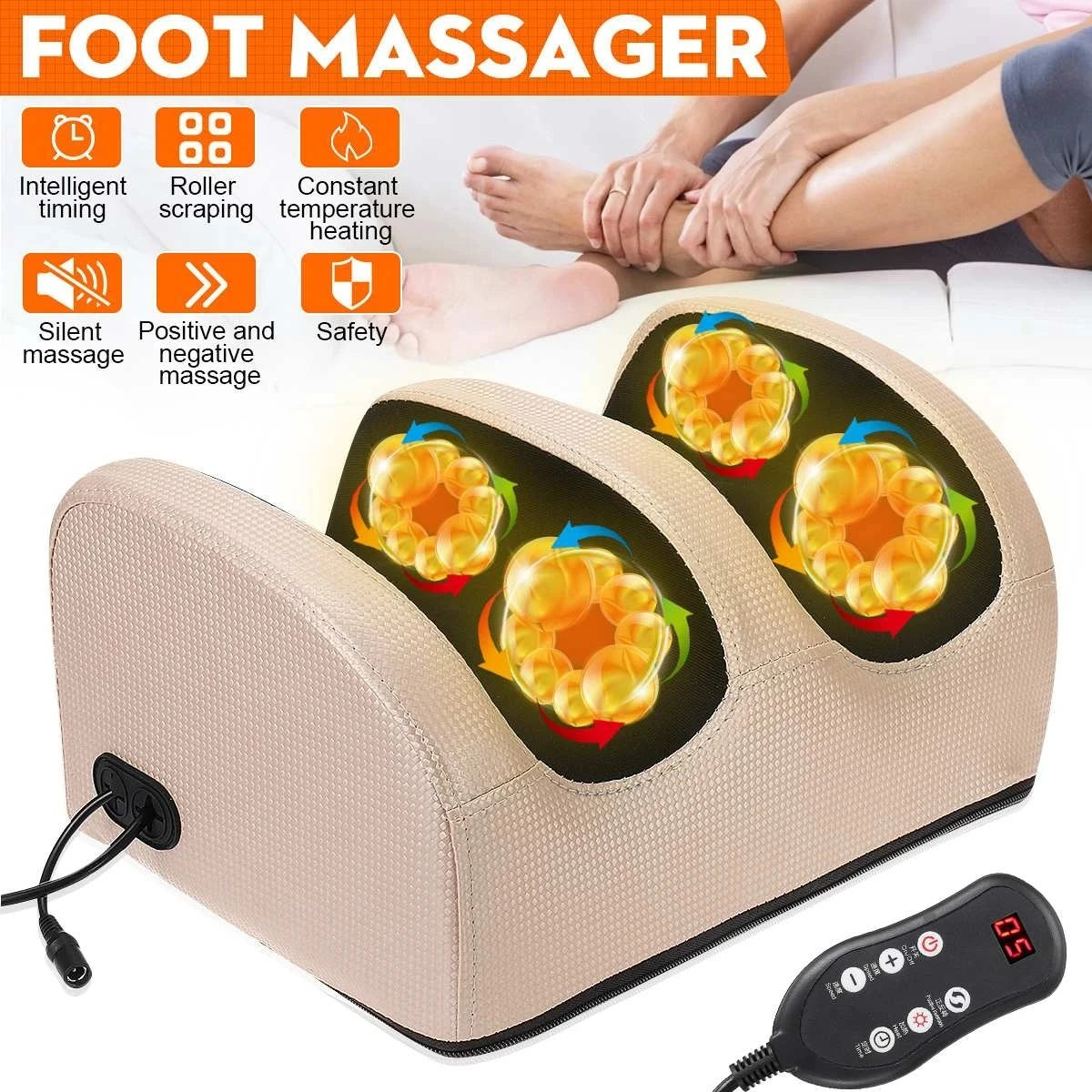 Electric Foot Massager Heating Therapy Hot Compression Shiatsu Kneading Roller Muscle Relaxation Relief Fatigue Foot Spa Machine