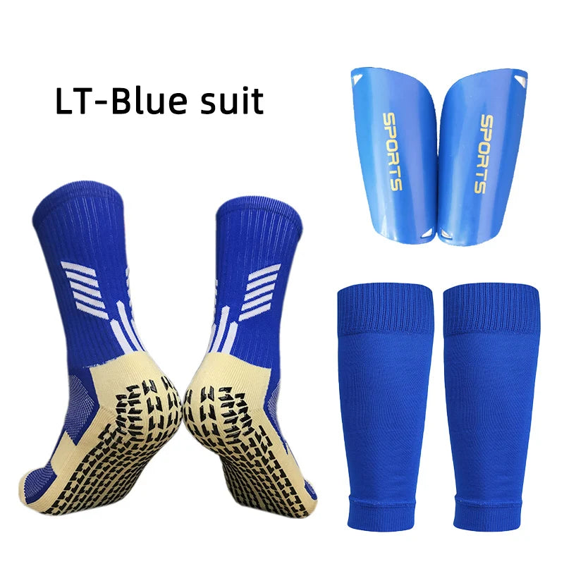 A Set Elasticity Soccer Shin Guard Sleeves Leg Cover Adults Kids Anti-Slip Football Socks Sports Leg Guards Protective Gear