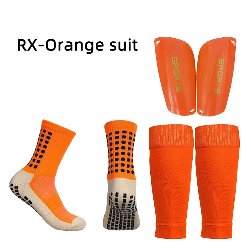 A Set Elasticity Soccer Shin Guard Sleeves Leg Cover Adults Kids Anti-Slip Football Socks Sports Leg Guards Protective Gear