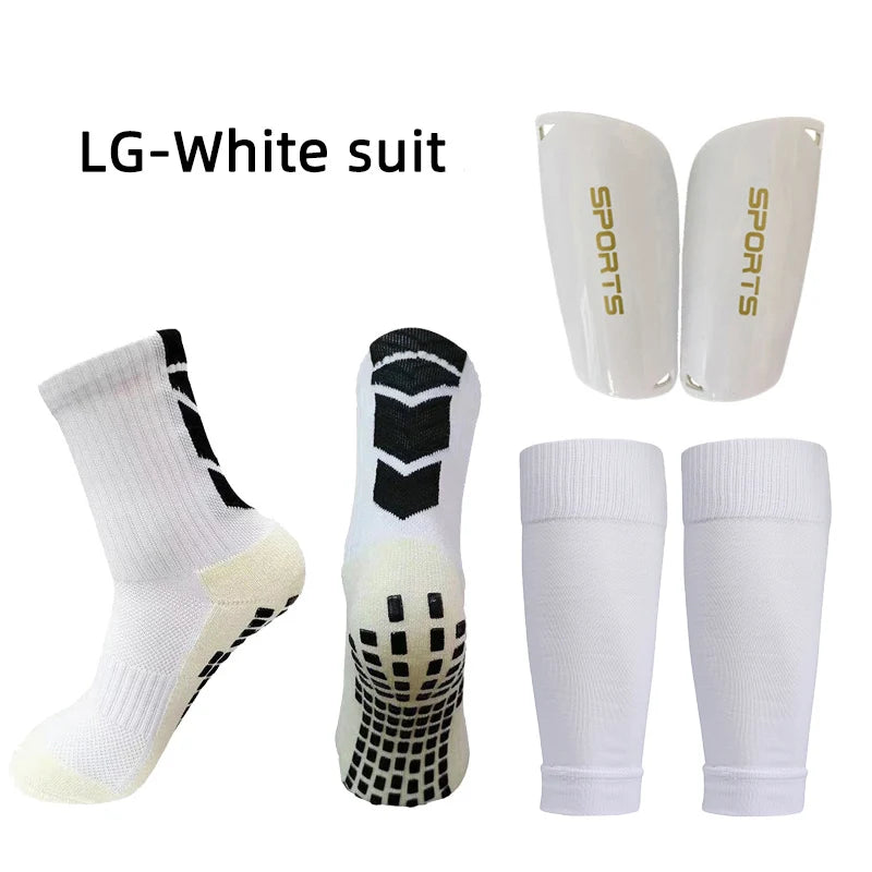 A Set Elasticity Soccer Shin Guard Sleeves Leg Cover Adults Kids Anti-Slip Football Socks Sports Leg Guards Protective Gear