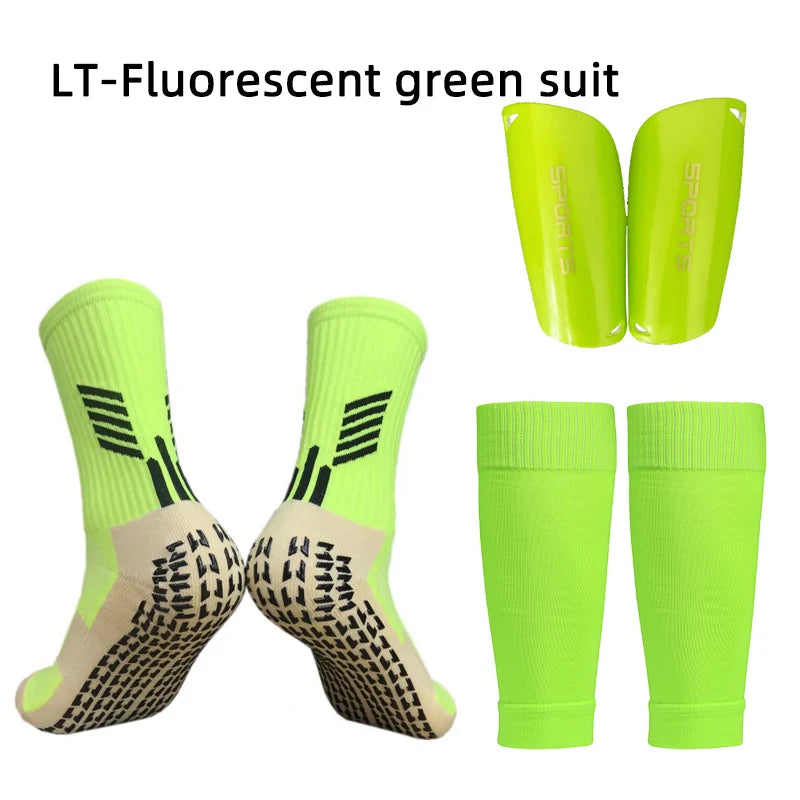 A Set Elasticity Soccer Shin Guard Sleeves Leg Cover Adults Kids Anti-Slip Football Socks Sports Leg Guards Protective Gear