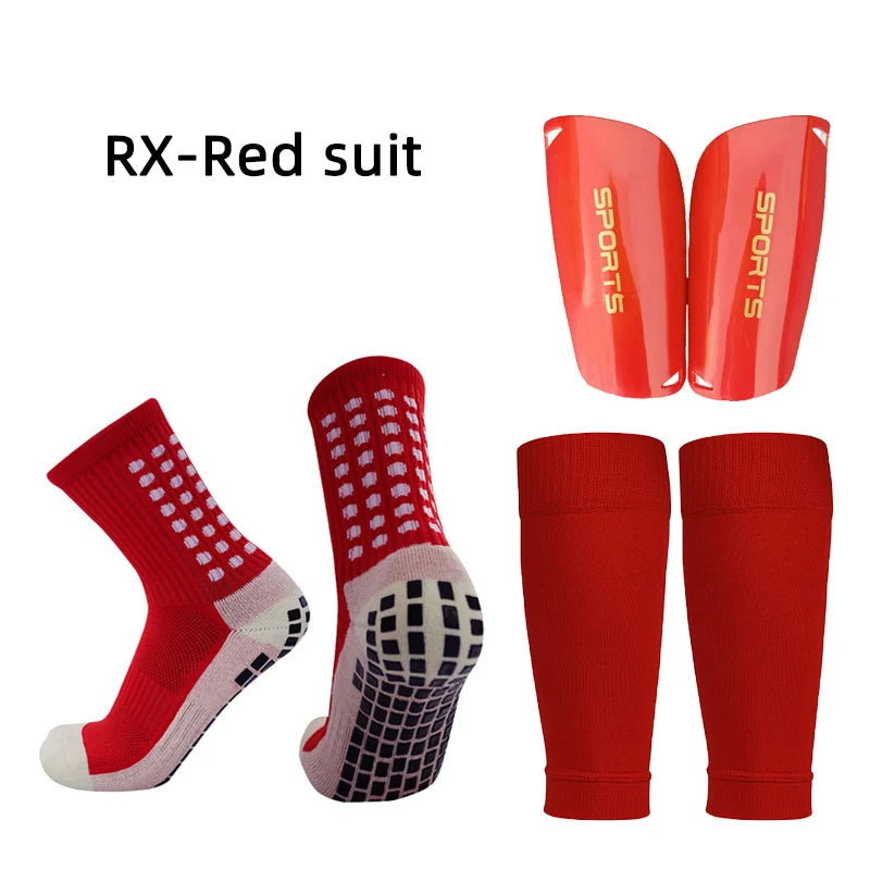 A Set Elasticity Soccer Shin Guard Sleeves Leg Cover Adults Kids Anti-Slip Football Socks Sports Leg Guards Protective Gear