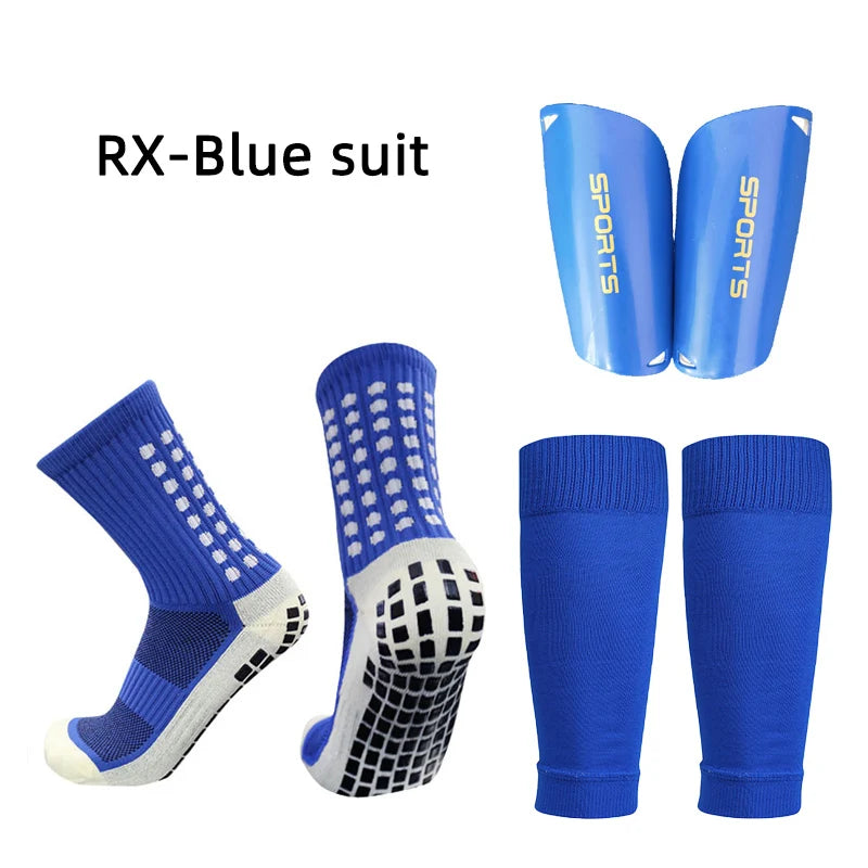 A Set Elasticity Soccer Shin Guard Sleeves Leg Cover Adults Kids Anti-Slip Football Socks Sports Leg Guards Protective Gear