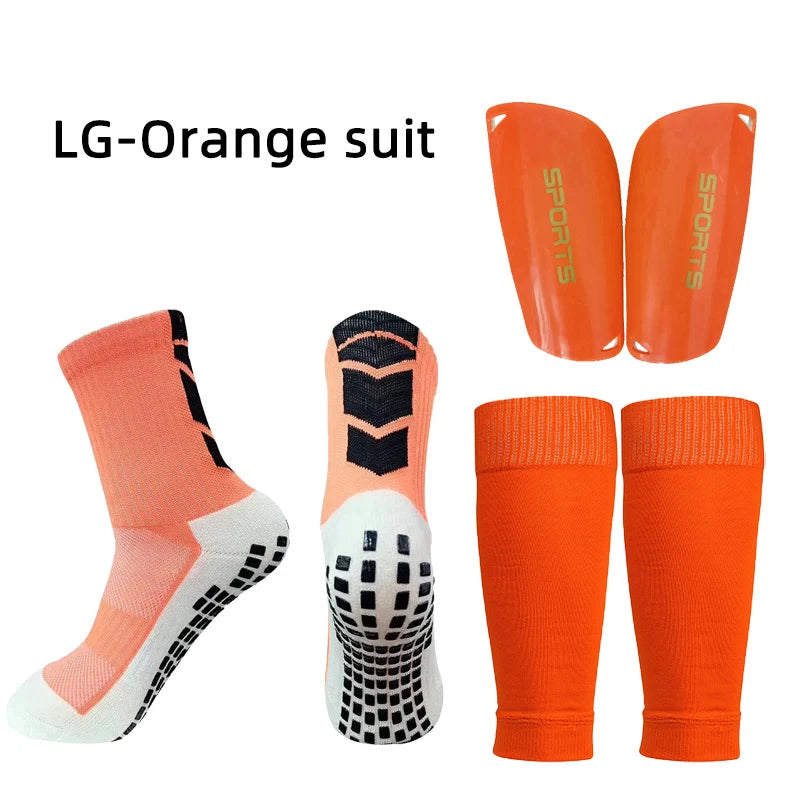 A Set Elasticity Soccer Shin Guard Sleeves Leg Cover Adults Kids Anti-Slip Football Socks Sports Leg Guards Protective Gear