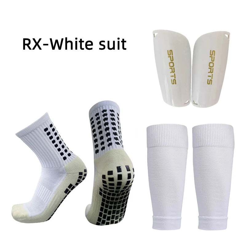 A Set Elasticity Soccer Shin Guard Sleeves Leg Cover Adults Kids Anti-Slip Football Socks Sports Leg Guards Protective Gear