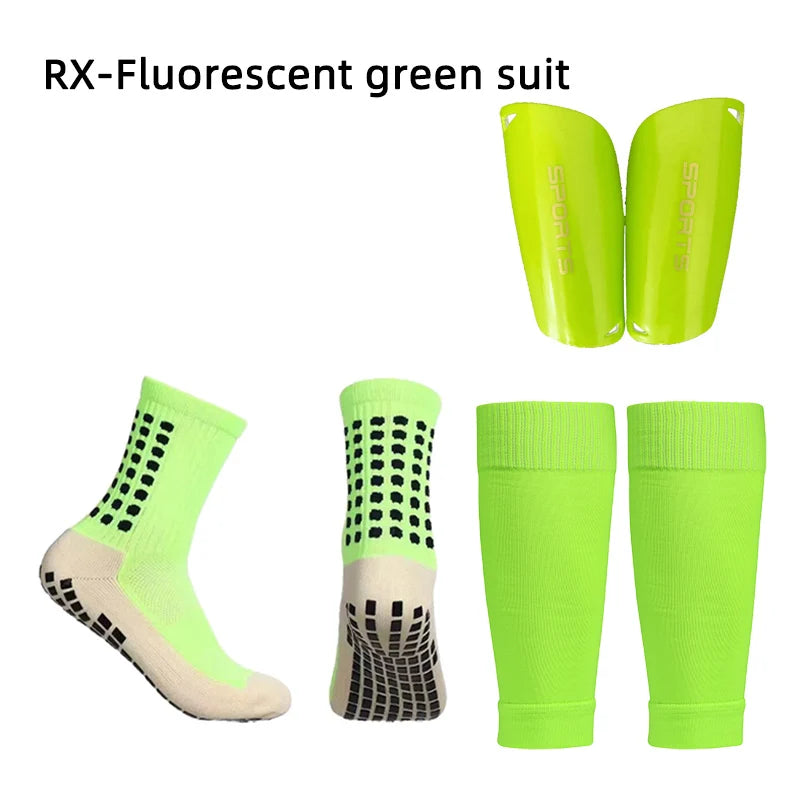 A Set Elasticity Soccer Shin Guard Sleeves Leg Cover Adults Kids Anti-Slip Football Socks Sports Leg Guards Protective Gear