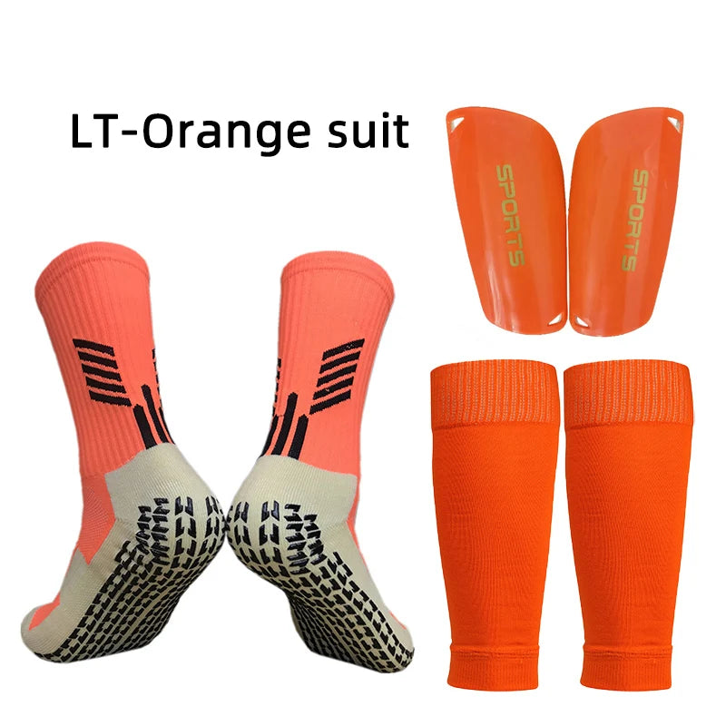A Set Elasticity Soccer Shin Guard Sleeves Leg Cover Adults Kids Anti-Slip Football Socks Sports Leg Guards Protective Gear