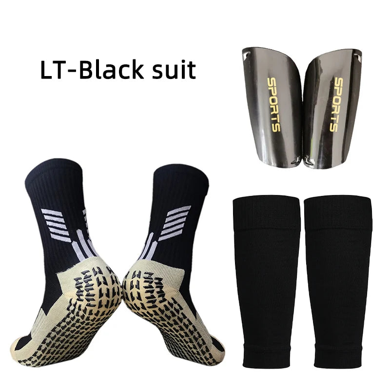 A Set Elasticity Soccer Shin Guard Sleeves Leg Cover Adults Kids Anti-Slip Football Socks Sports Leg Guards Protective Gear