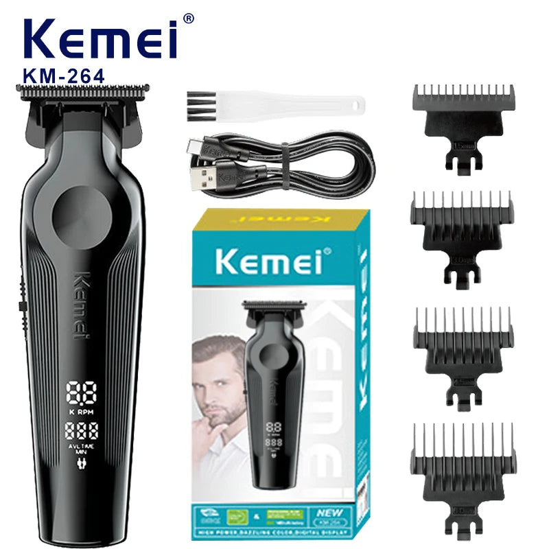 Kemei KM-264 high-definition digital hair clipper salon shaving hair clipper set with strong power carving electric push clipper