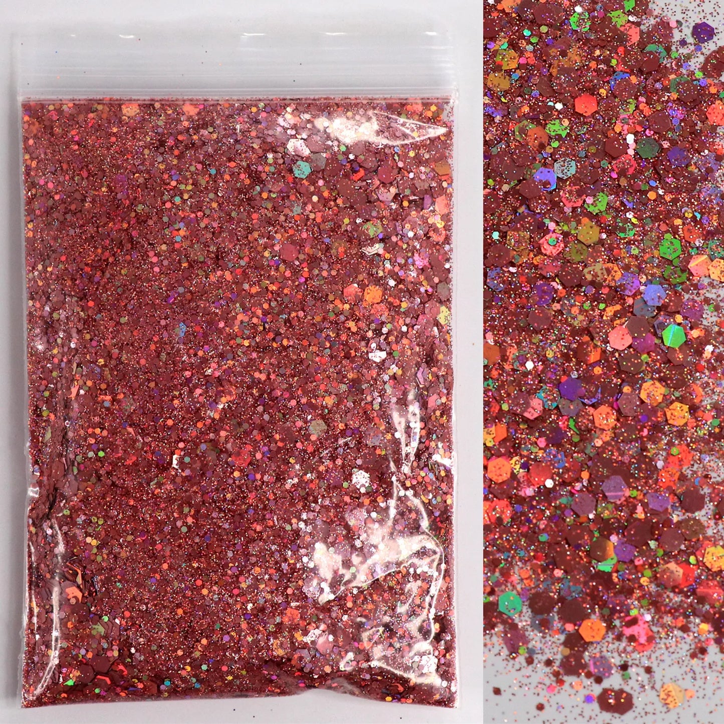 50g Mirror Iridescent Mixed Hexagon Nail Glitter Sequins Mermaid Holographic Spangles Chunky Flakes Face Make Up Nail Art Powder