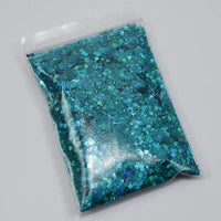50g Mirror Iridescent Mixed Hexagon Nail Glitter Sequins Mermaid Holographic Spangles Chunky Flakes Face Make Up Nail Art Powder