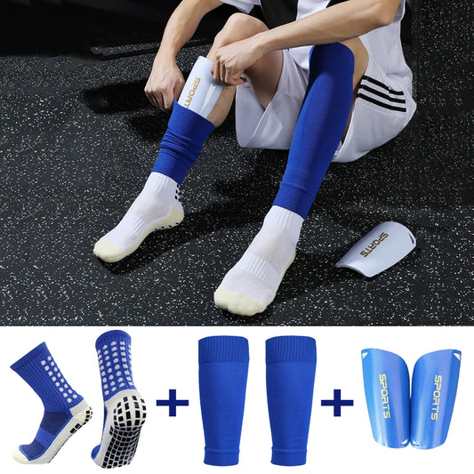 A Set Elasticity Soccer Shin Guard Sleeves Leg Cover Adults Kids Anti-Slip Football Socks Sports Leg Guards Protective Gear