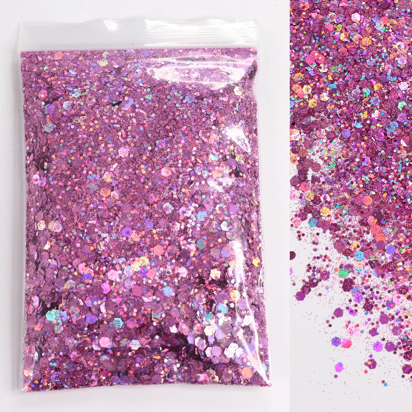 50g Mirror Iridescent Mixed Hexagon Nail Glitter Sequins Mermaid Holographic Spangles Chunky Flakes Face Make Up Nail Art Powder