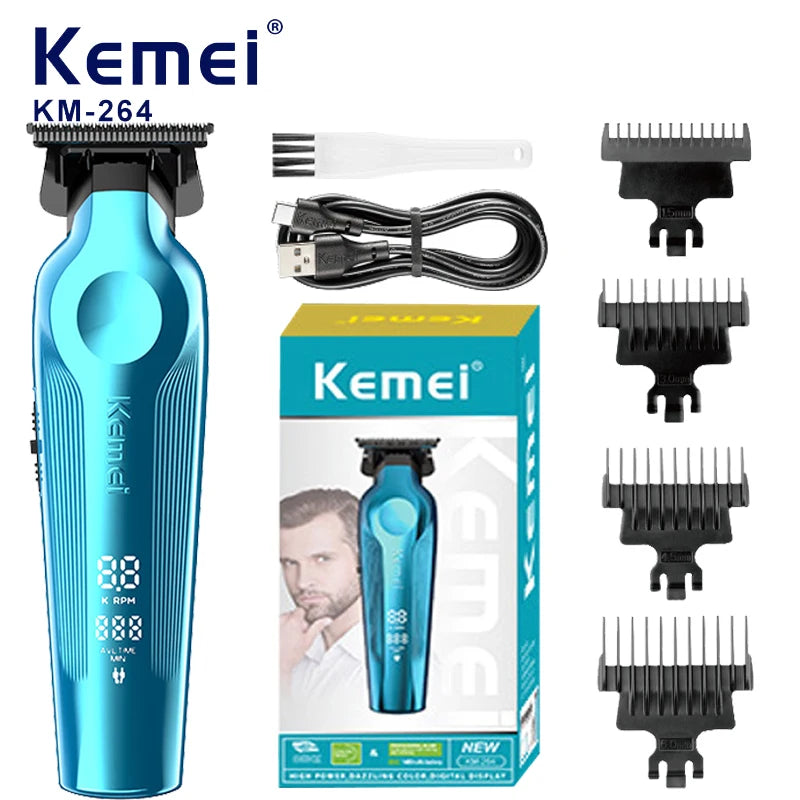 Kemei KM-264 high-definition digital hair clipper salon shaving hair clipper set with strong power carving electric push clipper