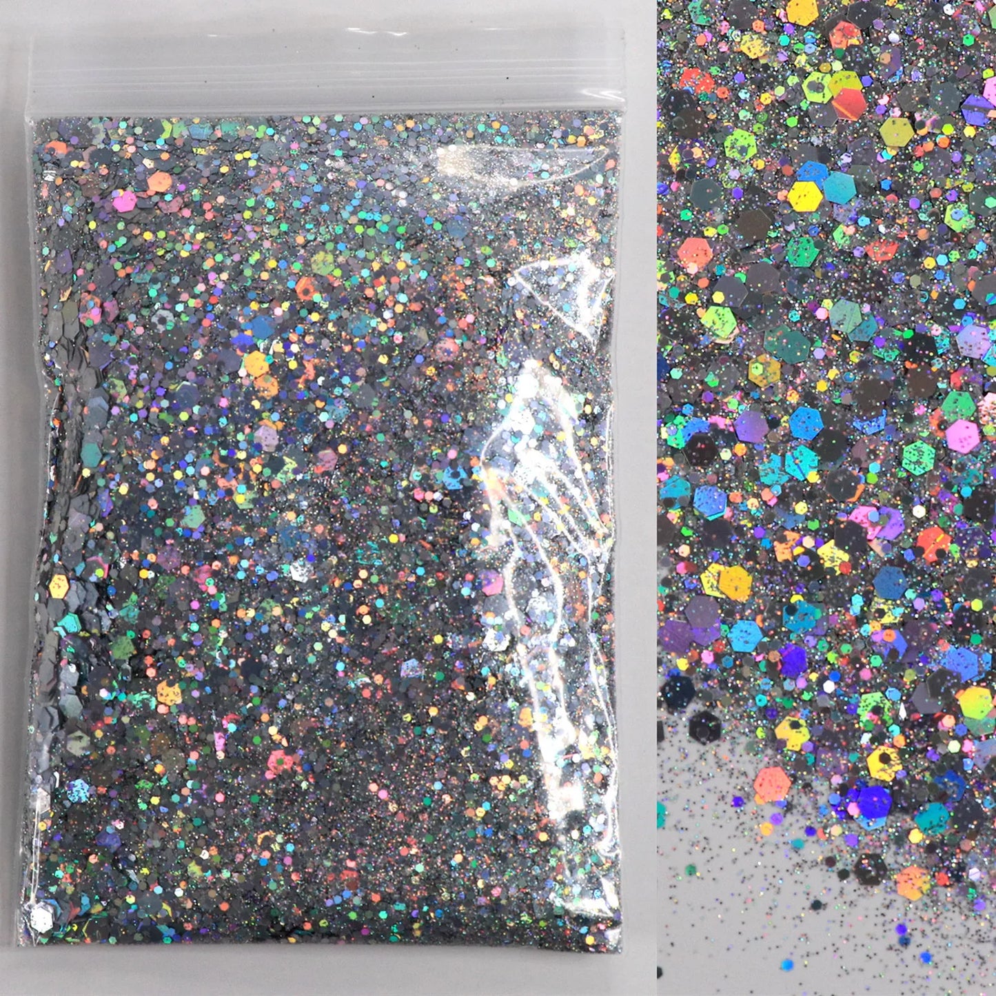 50g Mirror Iridescent Mixed Hexagon Nail Glitter Sequins Mermaid Holographic Spangles Chunky Flakes Face Make Up Nail Art Powder