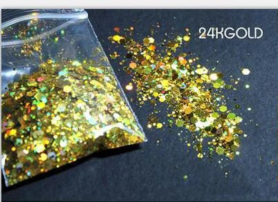 50g Mirror Iridescent Mixed Hexagon Nail Glitter Sequins Mermaid Holographic Spangles Chunky Flakes Face Make Up Nail Art Powder