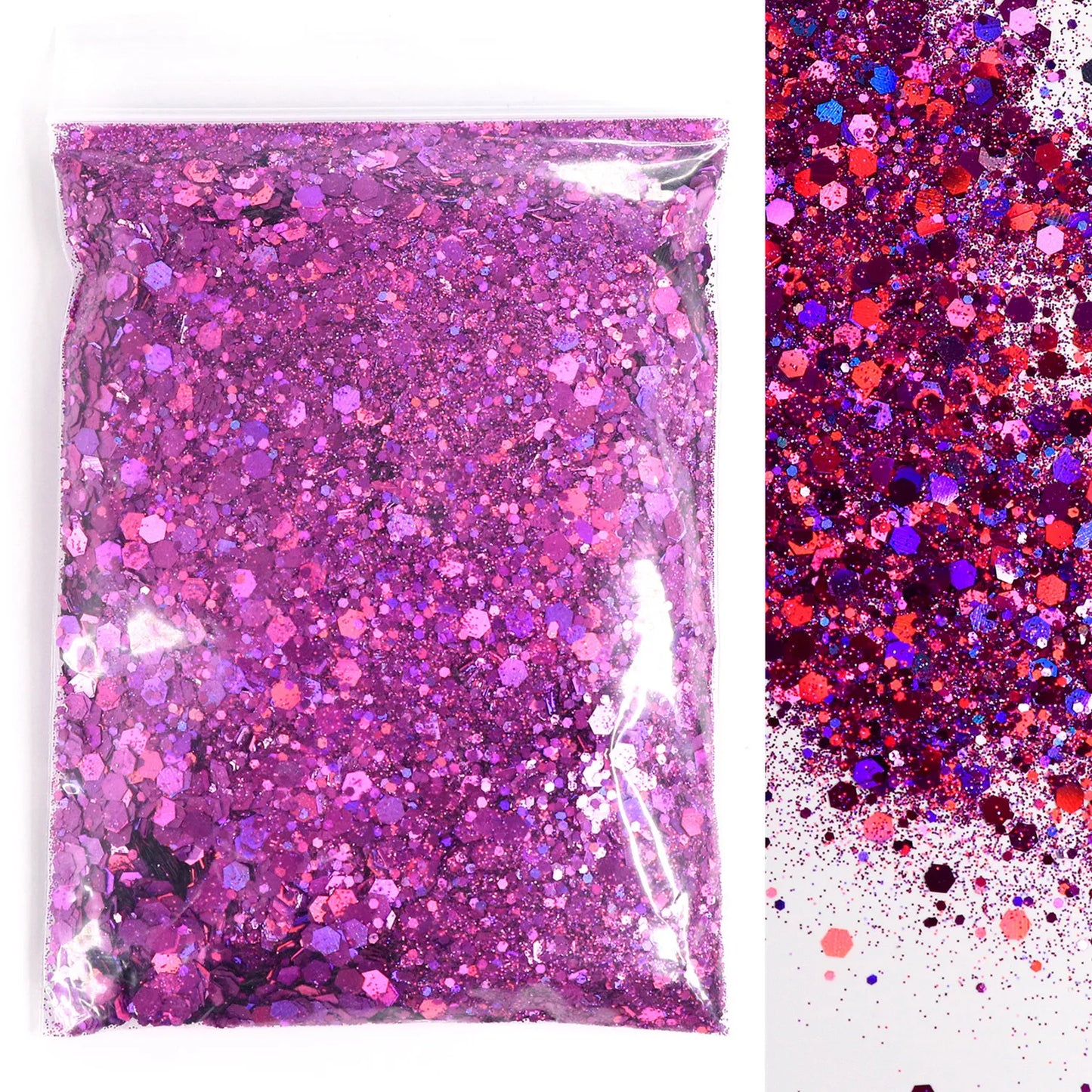 50g Mirror Iridescent Mixed Hexagon Nail Glitter Sequins Mermaid Holographic Spangles Chunky Flakes Face Make Up Nail Art Powder