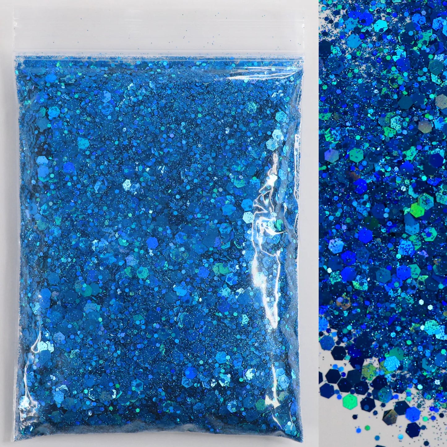 50g Mirror Iridescent Mixed Hexagon Nail Glitter Sequins Mermaid Holographic Spangles Chunky Flakes Face Make Up Nail Art Powder