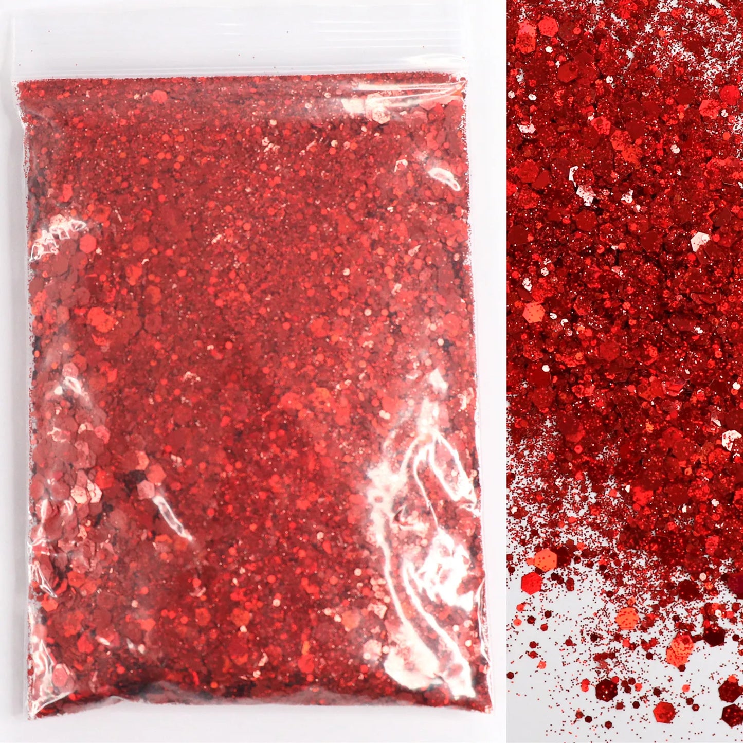 50g Mirror Iridescent Mixed Hexagon Nail Glitter Sequins Mermaid Holographic Spangles Chunky Flakes Face Make Up Nail Art Powder