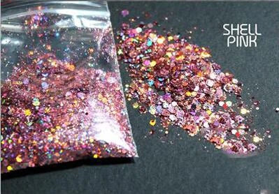 50g Mirror Iridescent Mixed Hexagon Nail Glitter Sequins Mermaid Holographic Spangles Chunky Flakes Face Make Up Nail Art Powder