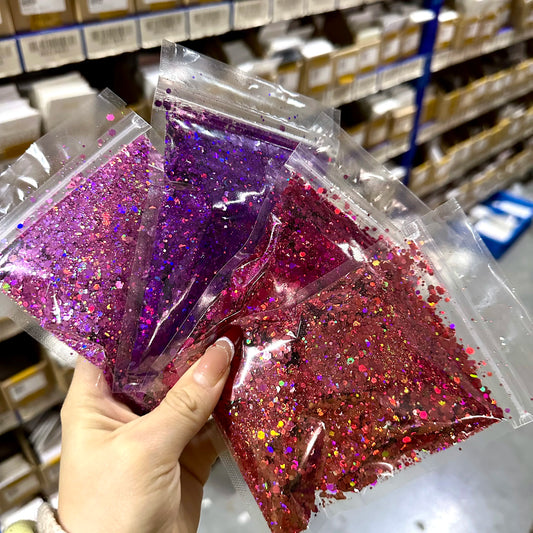 50g Mirror Iridescent Mixed Hexagon Nail Glitter Sequins Mermaid Holographic Spangles Chunky Flakes Face Make Up Nail Art Powder