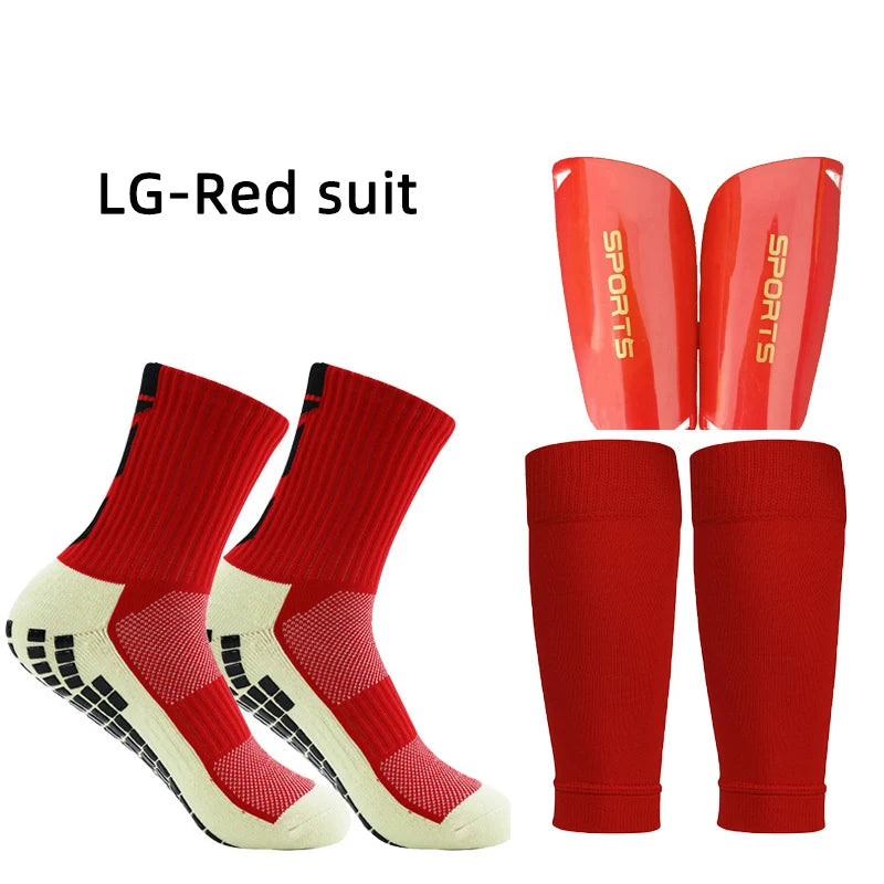 A Set Elasticity Soccer Shin Guard Sleeves Leg Cover Adults Kids Anti-Slip Football Socks Sports Leg Guards Protective Gear